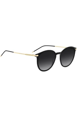 Sonnenbrille aus schwarzem Acetat mit goldfarbenen Bügeln
