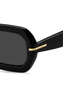 Sonnenbrille aus schwarzem Acetat mit goldfarbenen Scharnieren