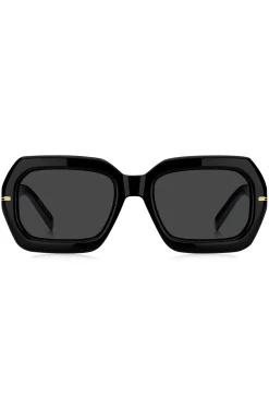 Sonnenbrille aus schwarzem Acetat mit goldfarbenen Scharnieren