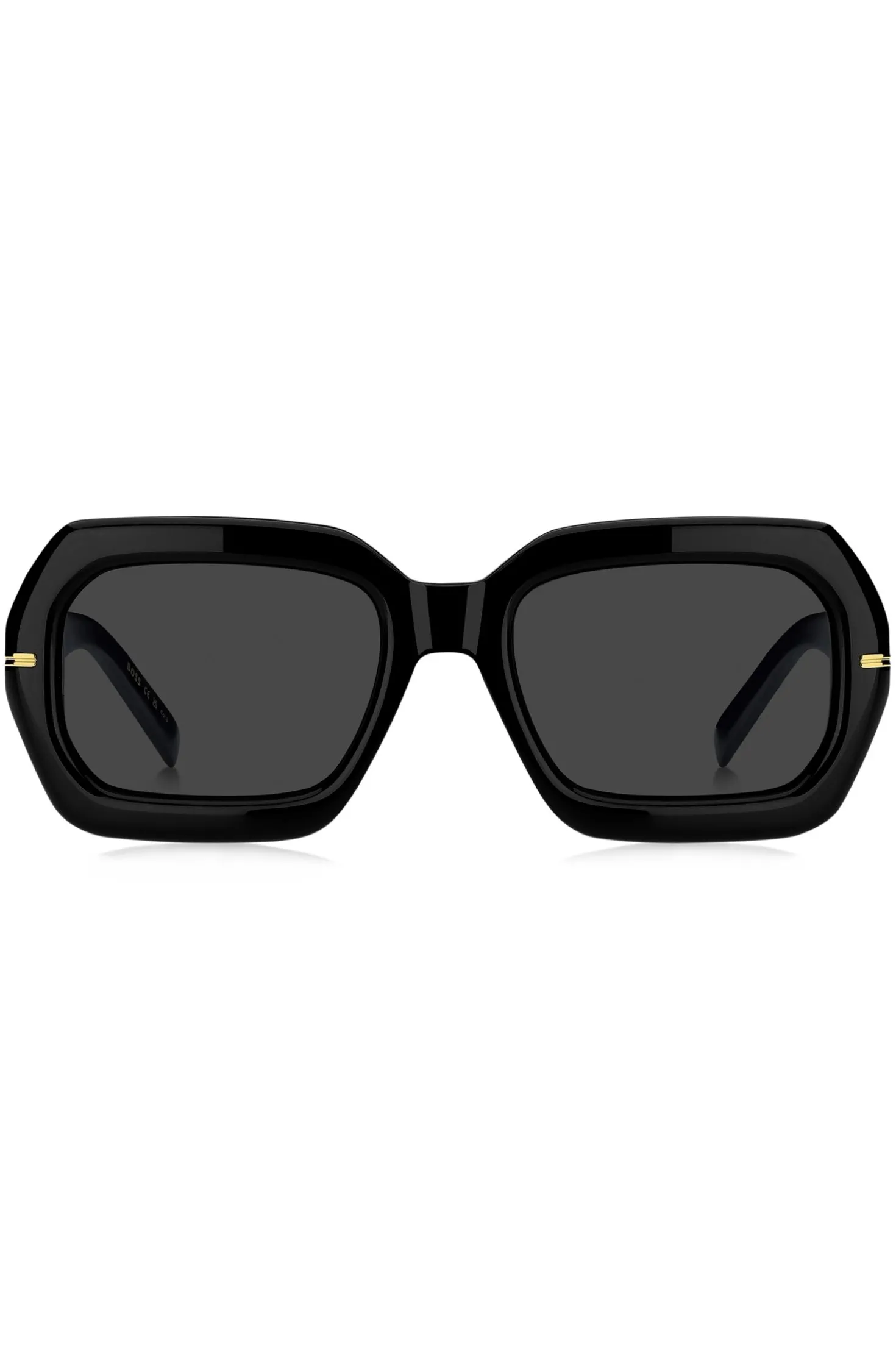 Sonnenbrille aus schwarzem Acetat mit goldfarbenen Scharnieren