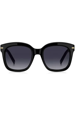 Sonnenbrille aus schwarzem Acetat mit goldfarbenen Scharnieren