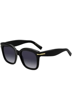 Sonnenbrille aus schwarzem Acetat mit goldfarbenen Scharnieren