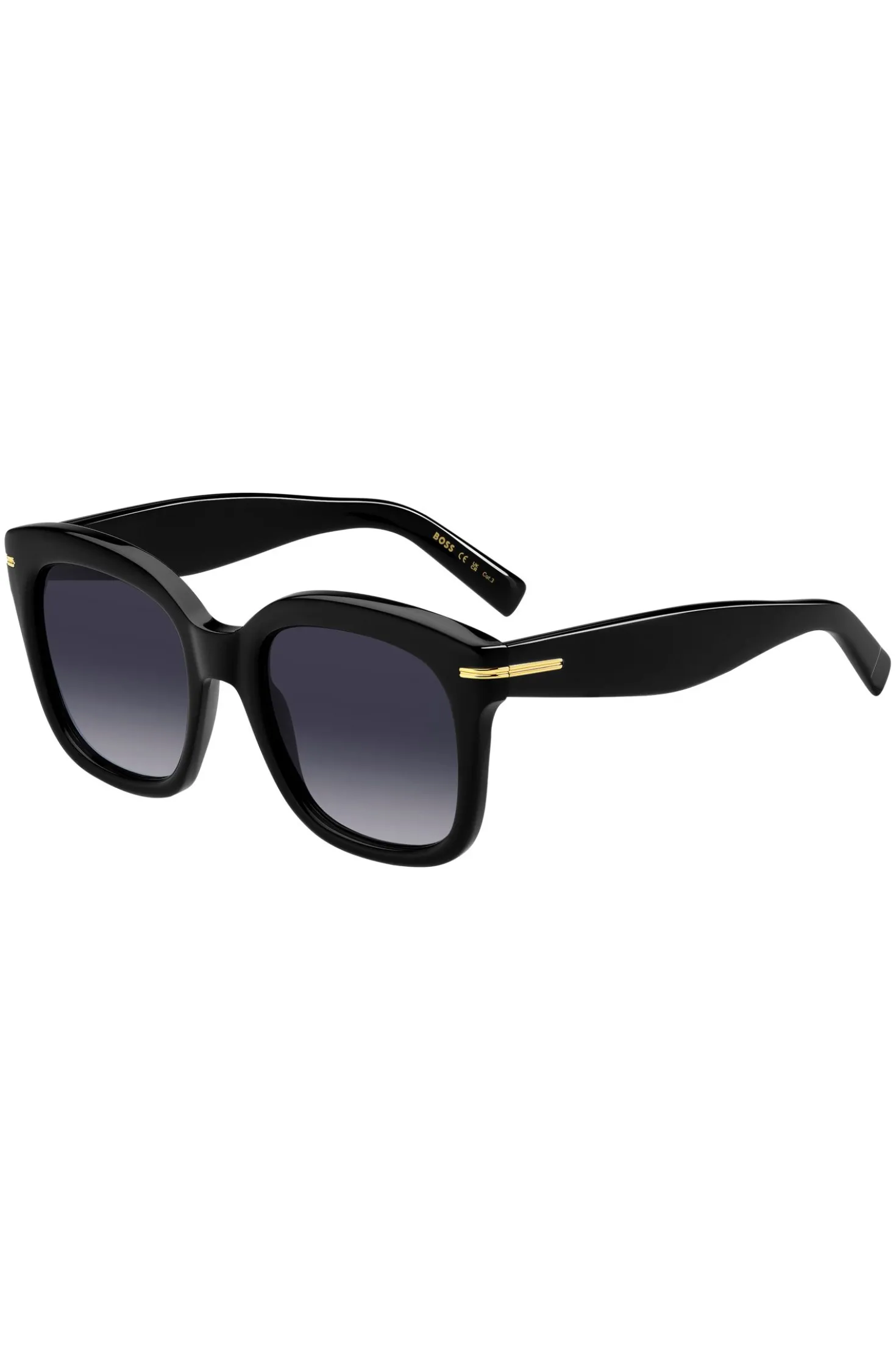 Sonnenbrille aus schwarzem Acetat mit goldfarbenen Scharnieren