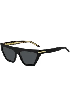 Sonnenbrille aus schwarzem Acetat mit goldfarbenen Details