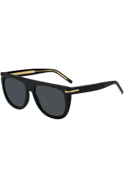 Sonnenbrille aus schwarzem Acetat mit goldfarbenen Metalldetails