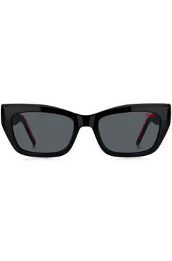Sonnenbrille aus schwarzem Acetat mit mehrlagigen Bügeln in Signature-Rot