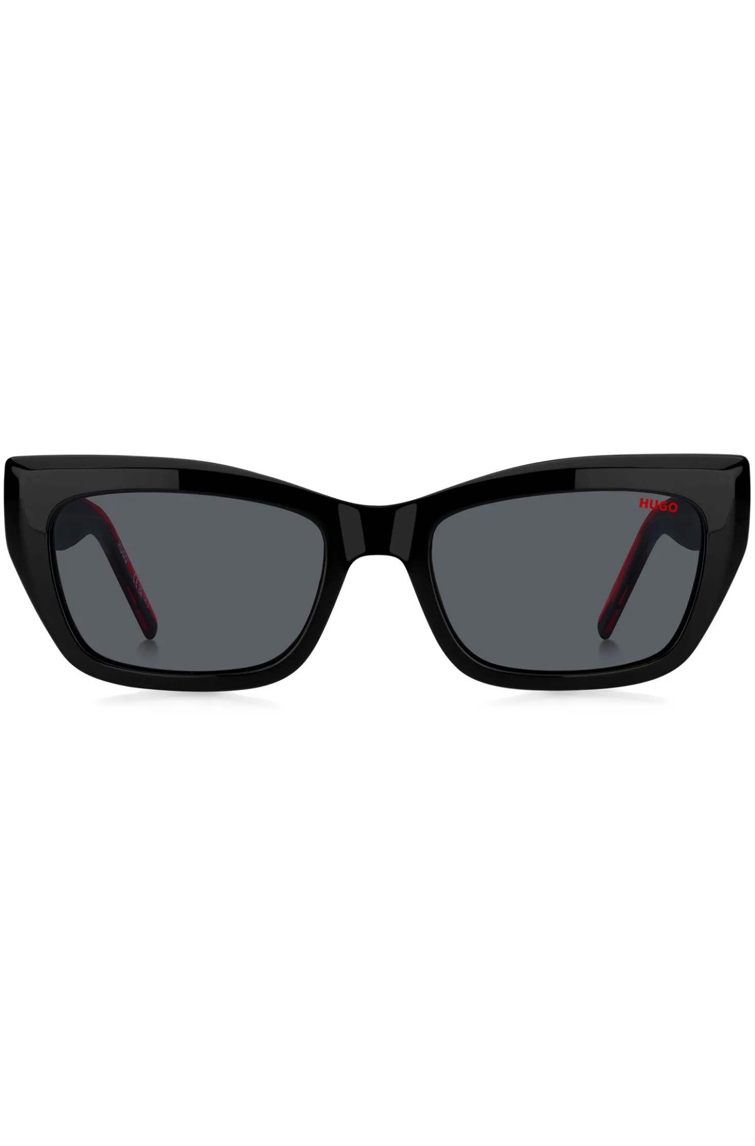 Sonnenbrille aus schwarzem Acetat mit mehrlagigen Bügeln in Signature-Rot