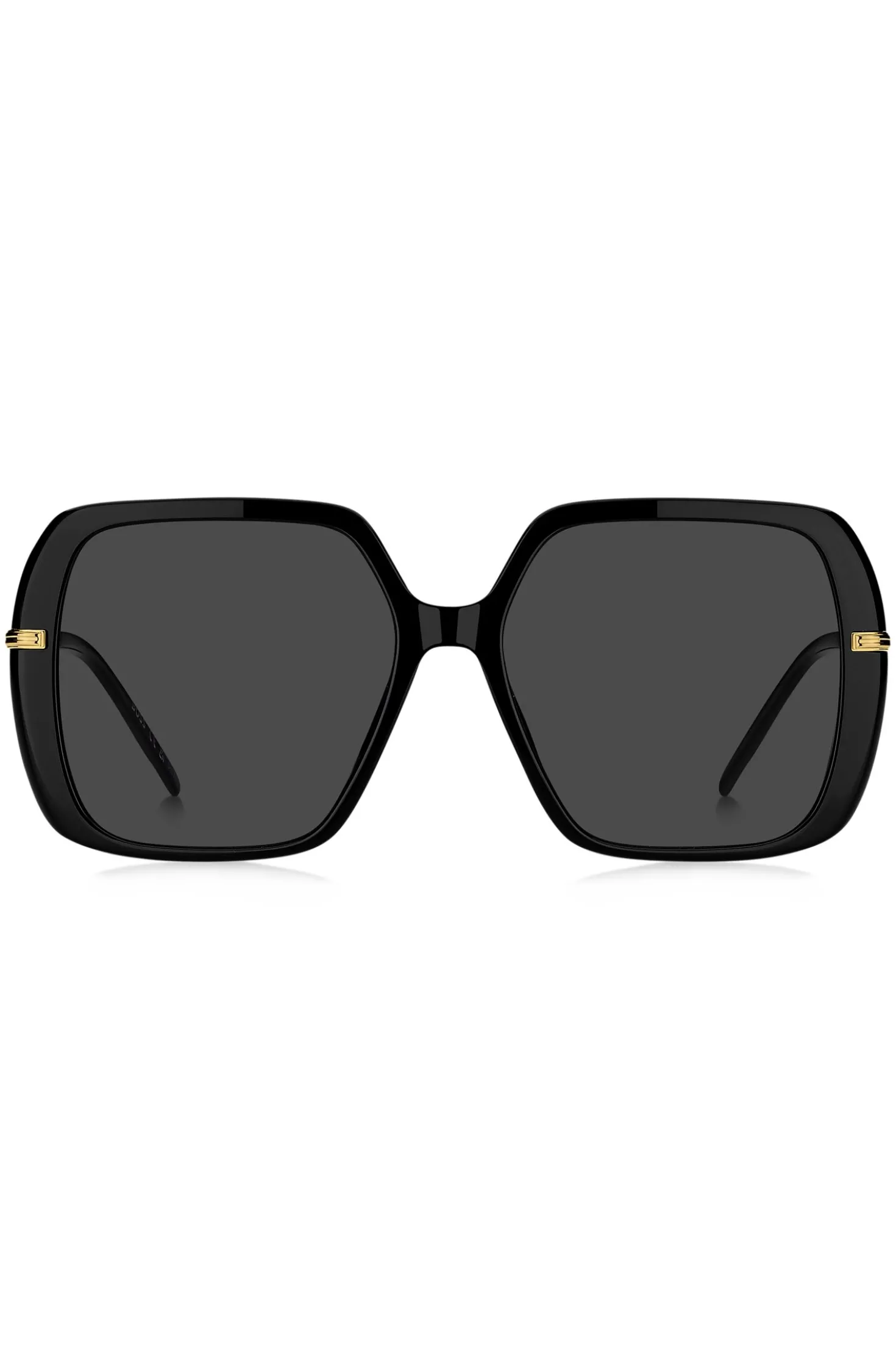 Sonnenbrille aus schwarzem, mehrlagigem Acetat mit goldfarbenen Bügeln