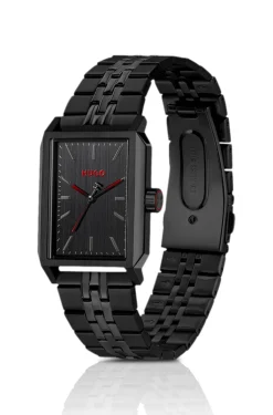 #Steeze rechteckige schwarz beschichtete Uhr mit schwarzem Zifferblatt
