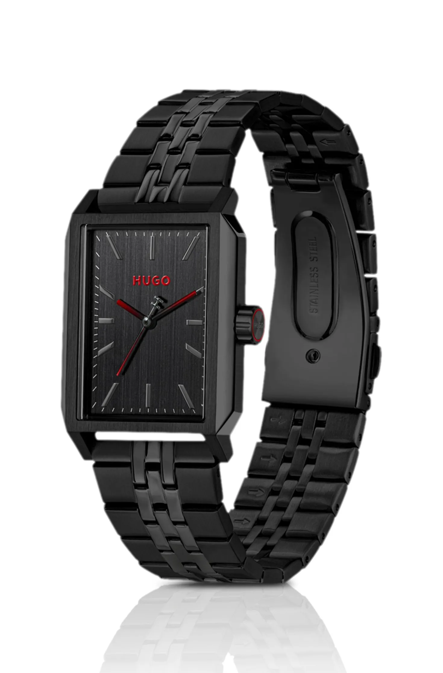 #Steeze rechteckige schwarz beschichtete Uhr mit schwarzem Zifferblatt
