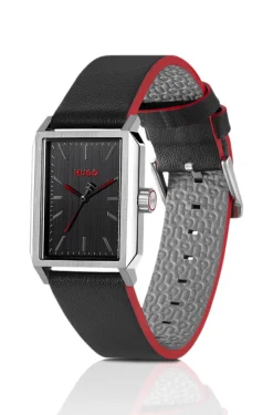 #Steeze rechteckige Uhr aus Edelstahl mit schwarzem Zifferblatt