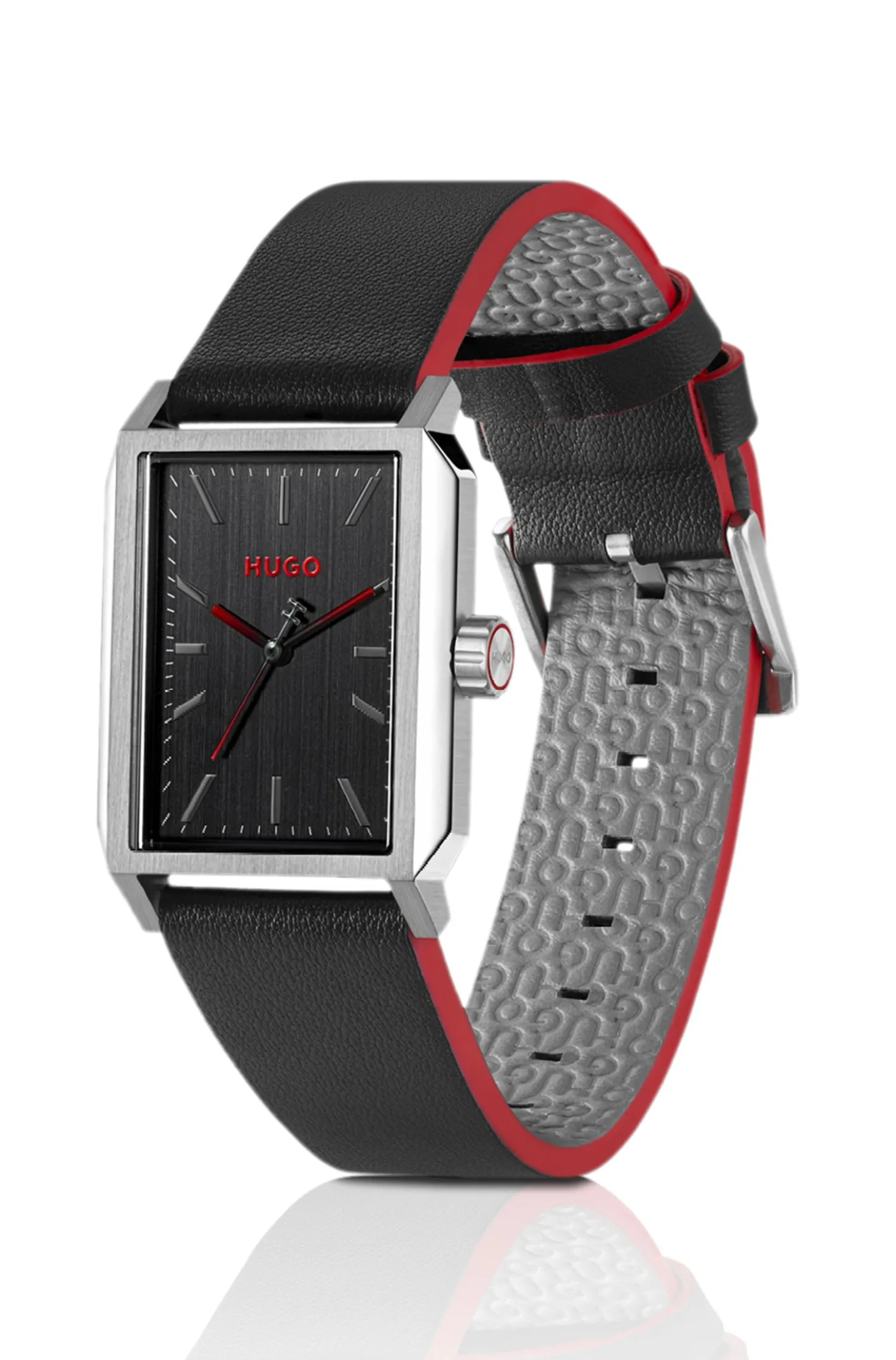 #Steeze rechteckige Uhr aus Edelstahl mit schwarzem Zifferblatt