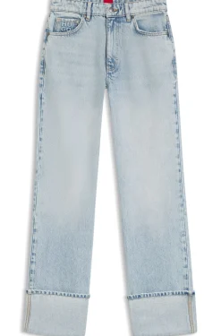 Straight-Fit Jeans aus blauem Denim mit umgeschlagenem Hosensaum