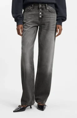 Straight-Fit Jeans aus grauem Denim mit geknöpftem Eingriff