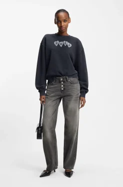 Straight-Fit Jeans aus grauem Denim mit geknöpftem Eingriff