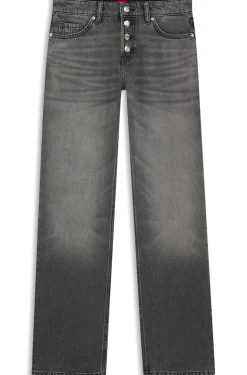 Straight-Fit Jeans aus grauem Denim mit geknöpftem Eingriff