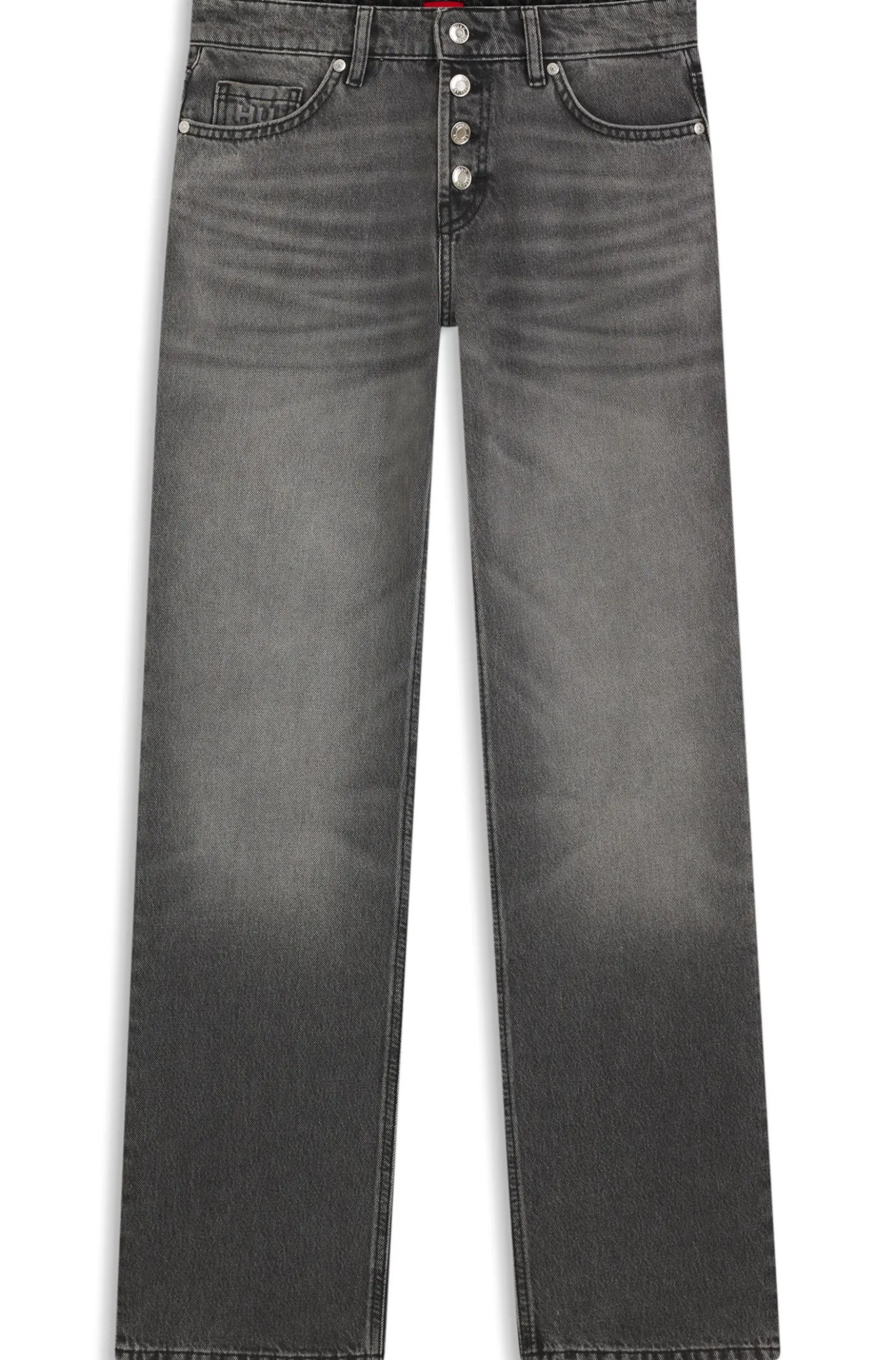 Straight-Fit Jeans aus grauem Denim mit geknöpftem Eingriff
