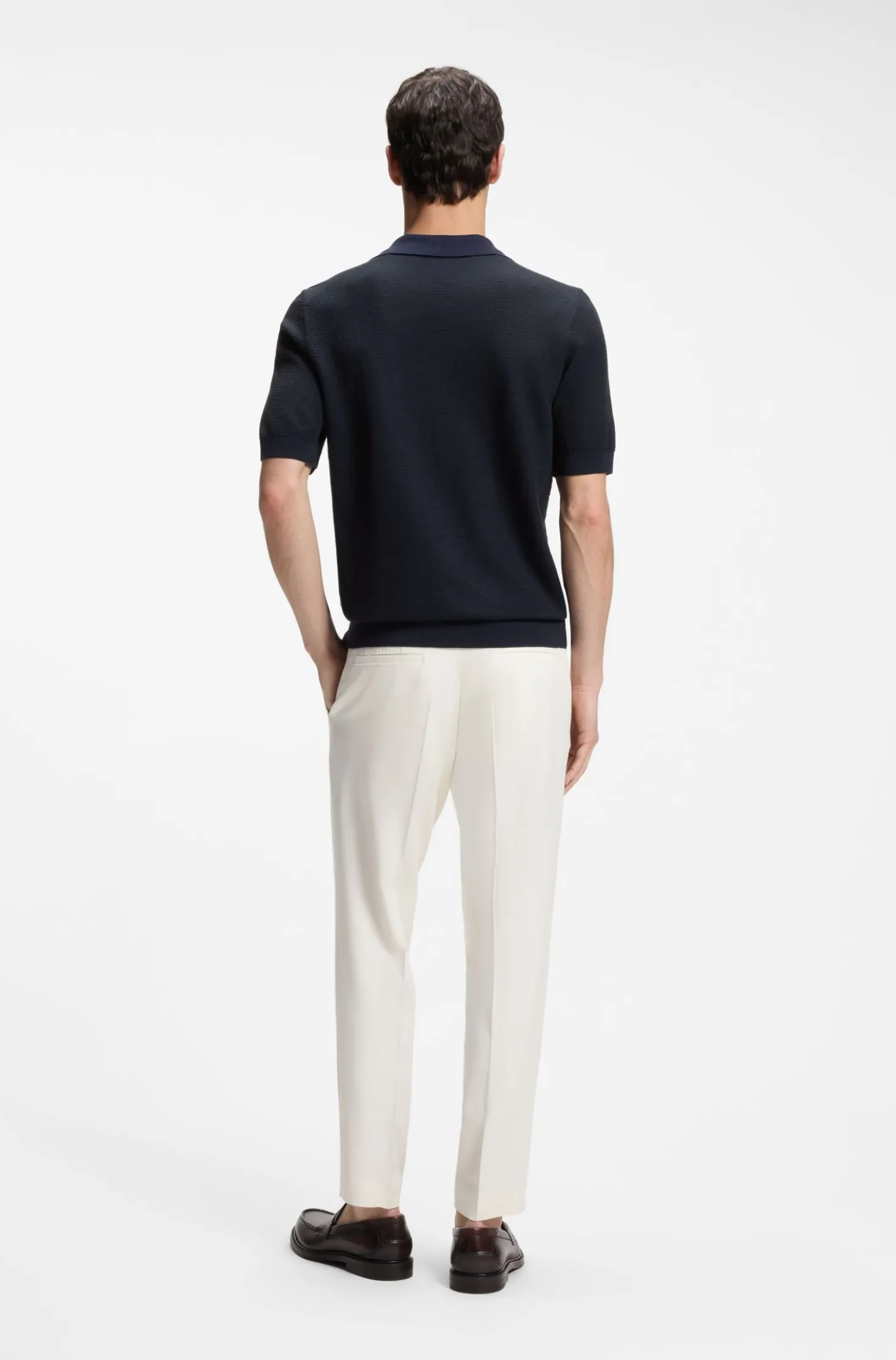 Strick-Poloshirt aus Baumwolle und Seide mit Johnny-Kragen