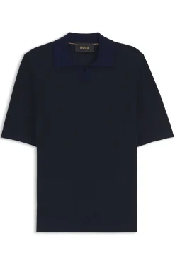 Strick-Poloshirt aus Baumwolle und Seide mit Johnny-Kragen