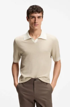 Strick-Poloshirt aus Baumwolle und Seide mit Johnny-Kragen