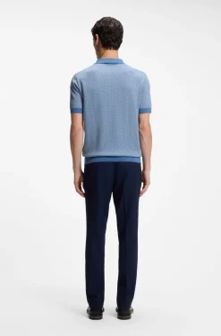Strick-Poloshirt aus Baumwoll-Seiden-Mix mit geometrischem Muster