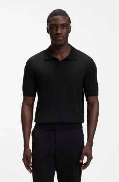 Strick-Poloshirt aus Merinowolle mit Johnny-Kragen