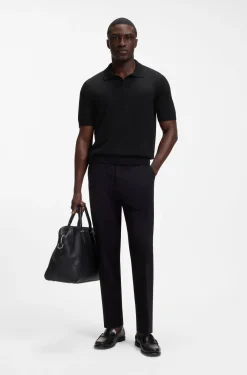 Strick-Poloshirt aus Merinowolle mit Johnny-Kragen