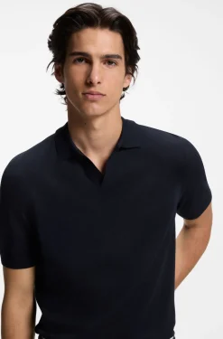 Strick-Poloshirt aus Merinowolle mit Johnny-Kragen