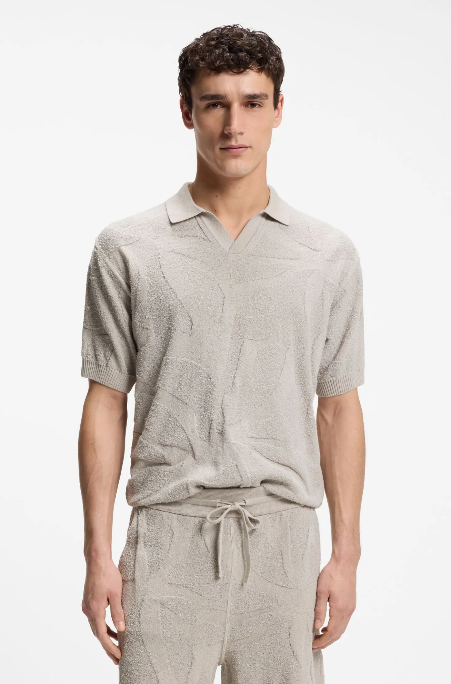 Strick-Poloshirt mit Johnny-Kragen und grafischem Muster