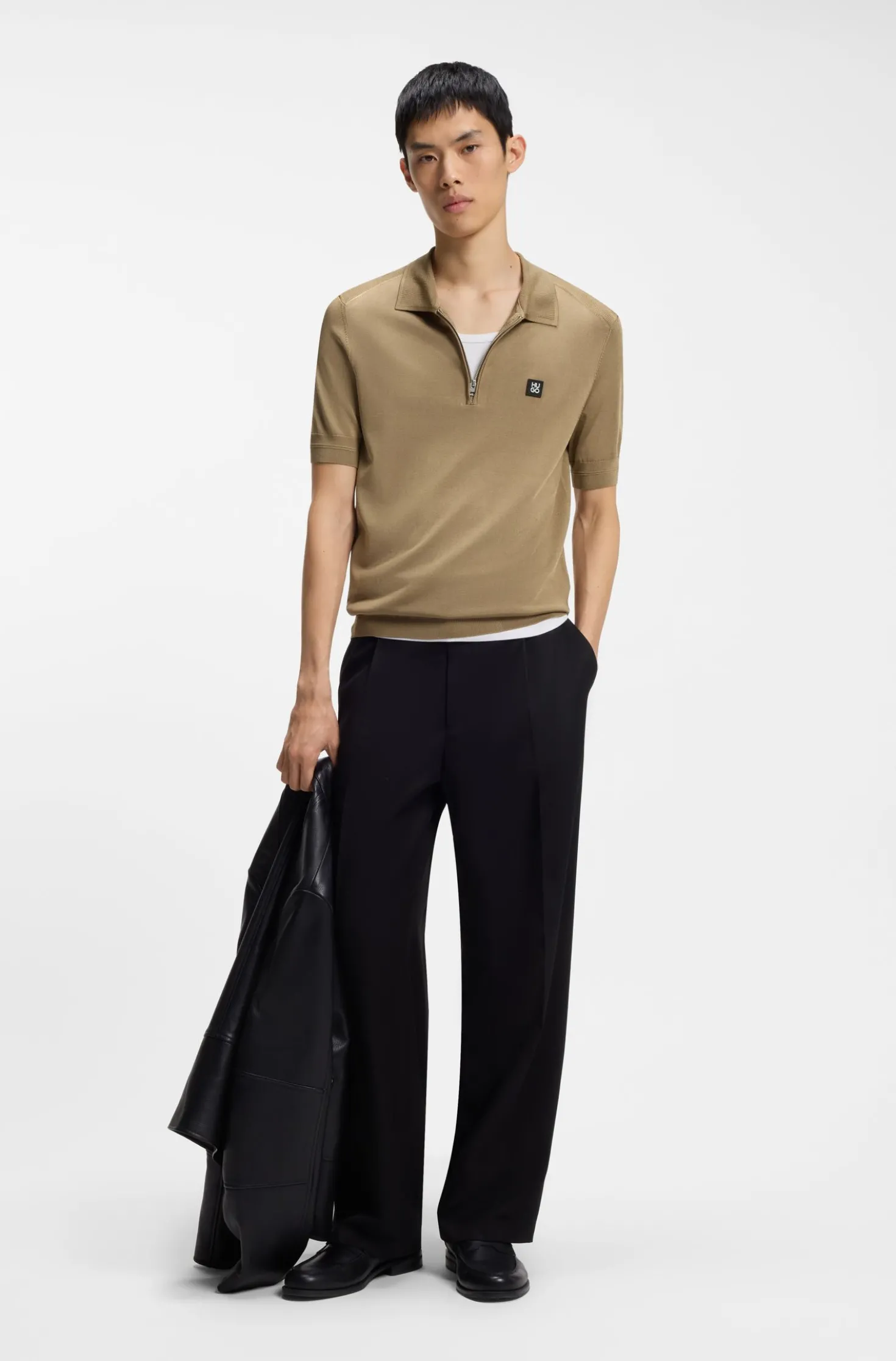 Strick-Poloshirt mit Reißverschluss am Kragen
