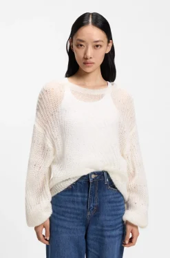 Strickpullover aus Woll-Mix mit Lochmuster