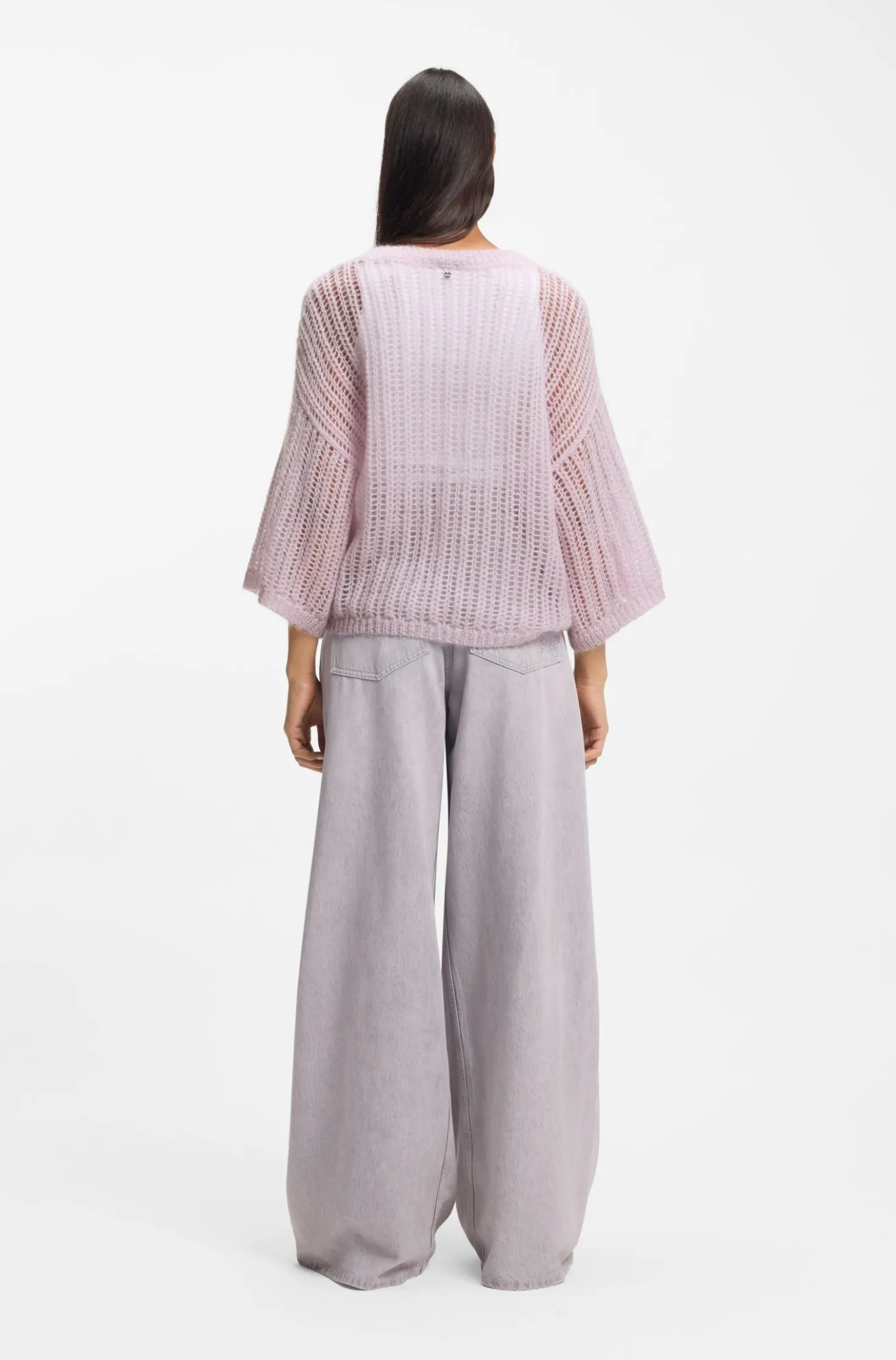 Strickpullover aus Woll-Mix mit Lochmuster