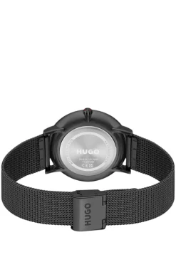 #Style komplett schwarze 3-Zeiger-Uhr mit Mesh-Armband