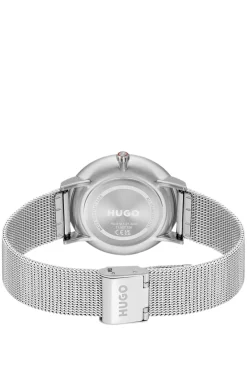 #Style 3-Zeiger-Uhr mit schwarzem Zifferblatt und Mesh-Armband