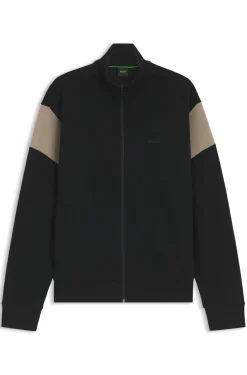 Sweatjacke aus Baumwoll-Mix mit Reißverschluss und kontrastierenden Einsätzen