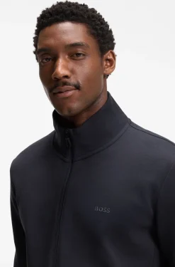 Sweatjacke aus Stretch-Baumwolle mit Reißverschluss und Logo-Print