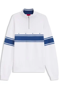Sweatshirt aus Baumwolle mit Troyerkragen und Streifen-Print