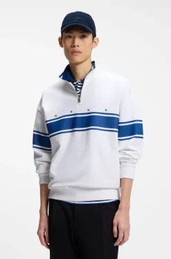 Sweatshirt aus Baumwolle mit Troyerkragen und Streifen-Print