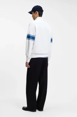 Sweatshirt aus Baumwolle mit Troyerkragen und Streifen-Print