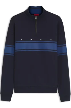 Sweatshirt aus Baumwolle mit Troyerkragen und Streifen-Print