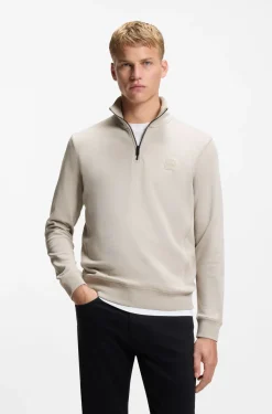 Sweatshirt aus Baumwoll-Terry mit Troyerkragen
