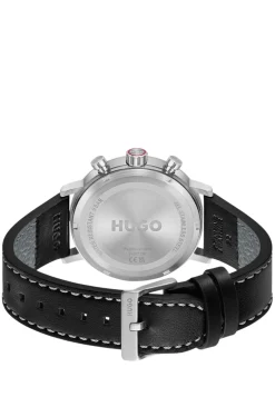 #Takeoff Uhr mit abgestepptem Lederarmband und schwarzem Zifferblatt