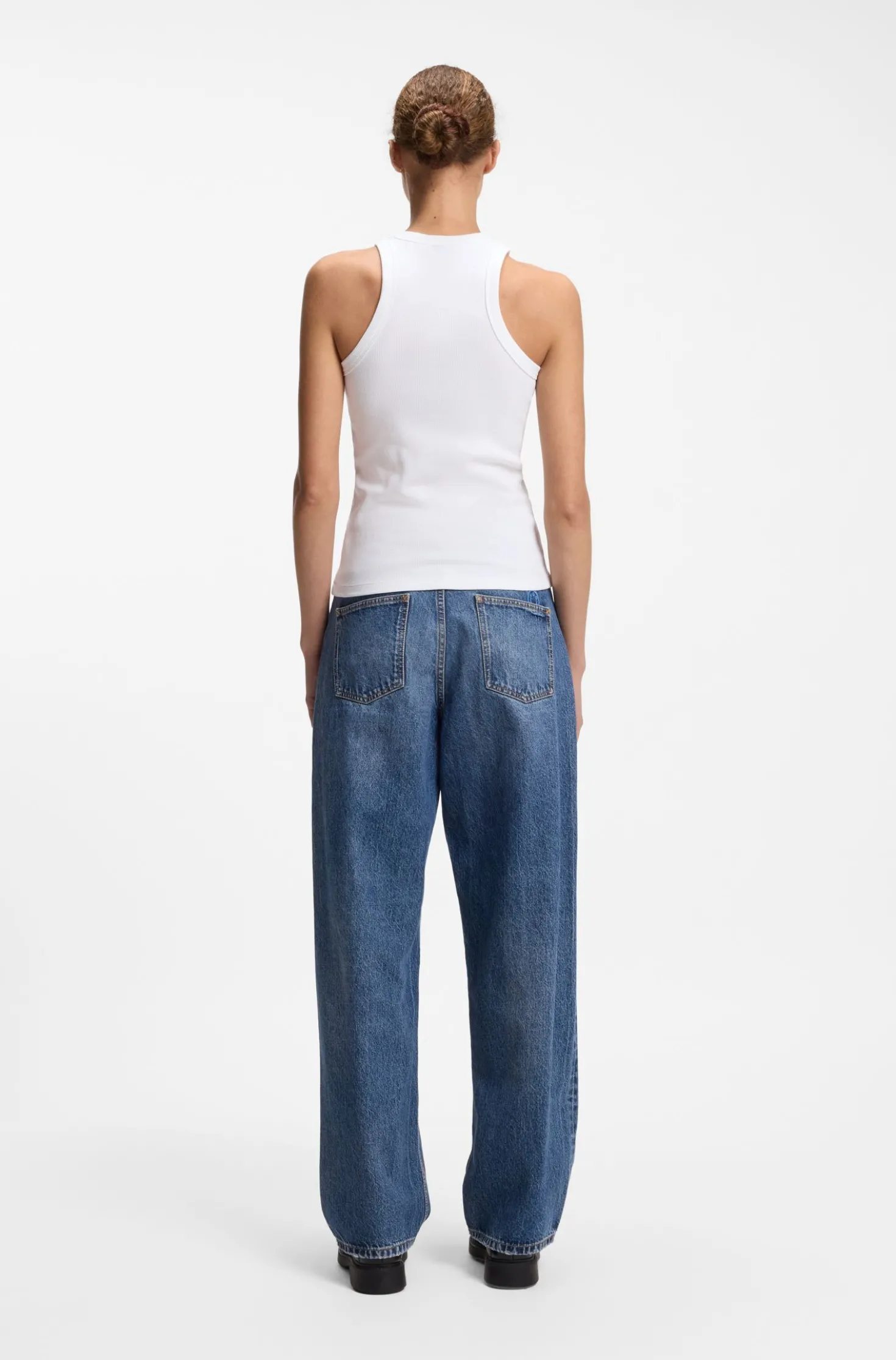 Tanktop aus Stretch-Baumwolle mit blauem Logo-Label