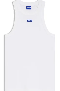 Tanktop aus Stretch-Baumwolle mit blauem Logo-Label
