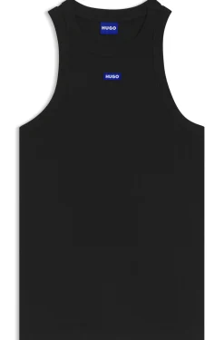 Tanktop aus Stretch-Baumwolle mit blauem Logo-Label