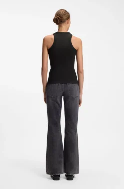 Tanktop aus Stretch-Baumwolle mit blauem Logo-Label