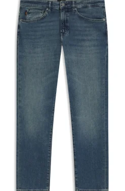 Tapered-Fit Jeans aus verwaschenem blauem Stretch-Denim