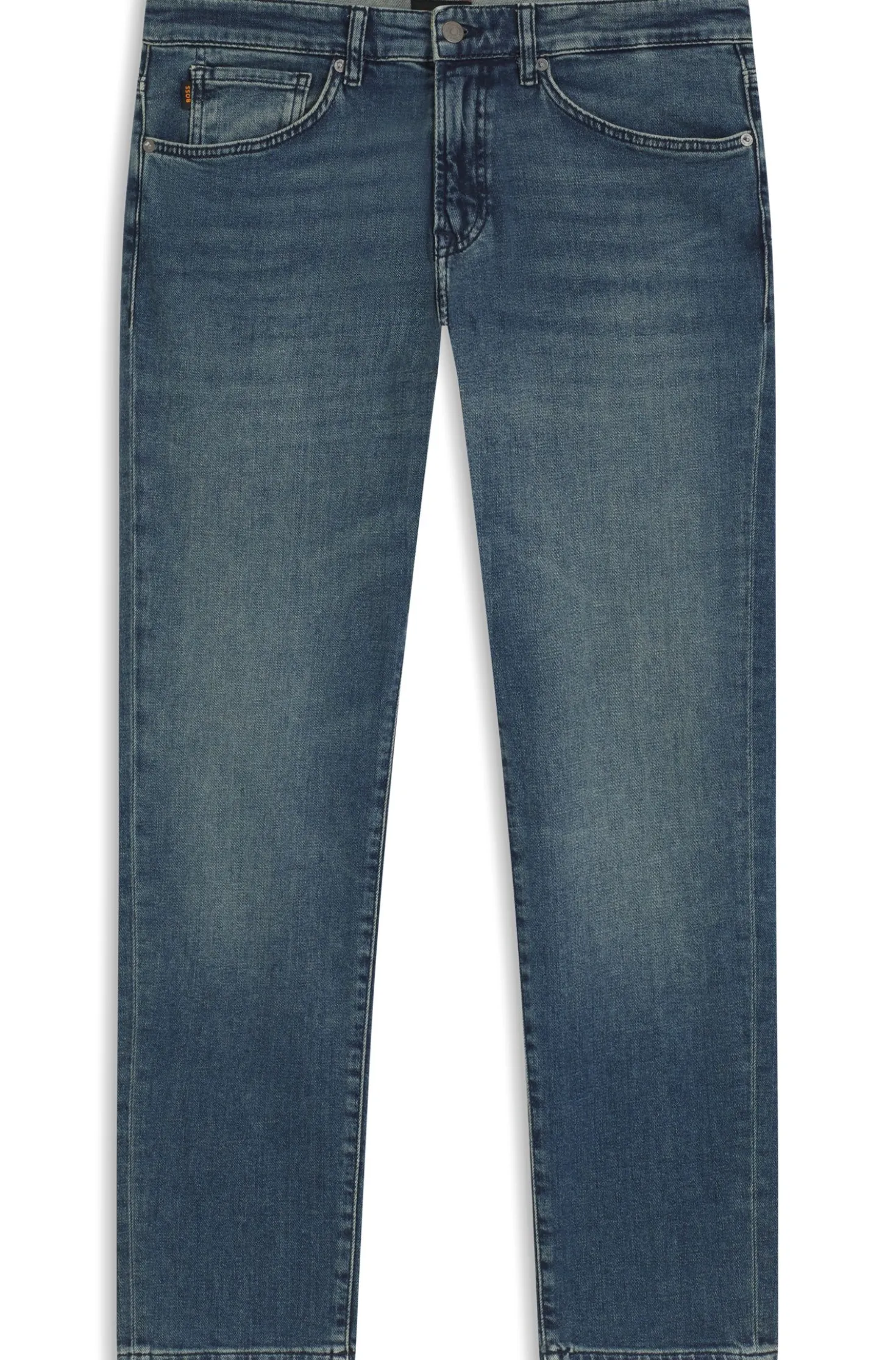Tapered-Fit Jeans aus verwaschenem blauem Stretch-Denim