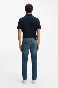 Tapered-Fit Jeans aus verwaschenem blauem Stretch-Denim