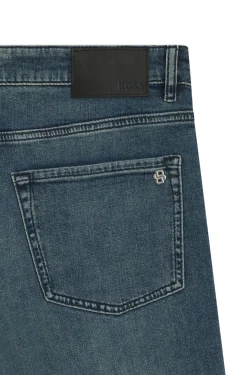 Tapered-Fit Jeans aus verwaschenem blauem Stretch-Denim